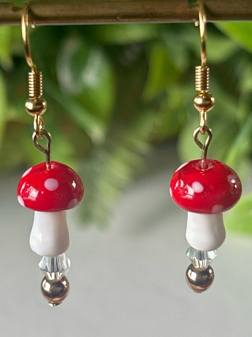 Red Mushroom Drop Earrings for Women - Cute Glass Mushroom Dangles